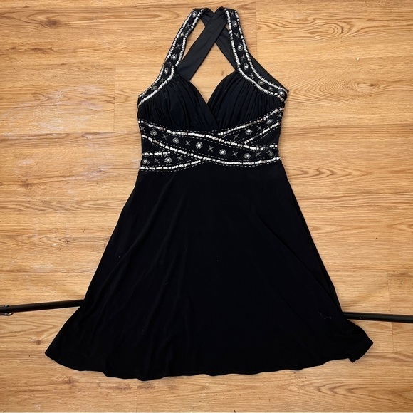 NW Nightway Dresses & Skirts - NW NIGHTWAY Black Bejeweled Evening Gown. Size 8. Criss-cross straps over back